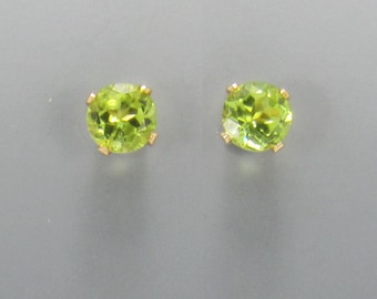 Yellow Gold Filled 5mm Peridot 4 prong Post Earrings with Push back Ear nuts.