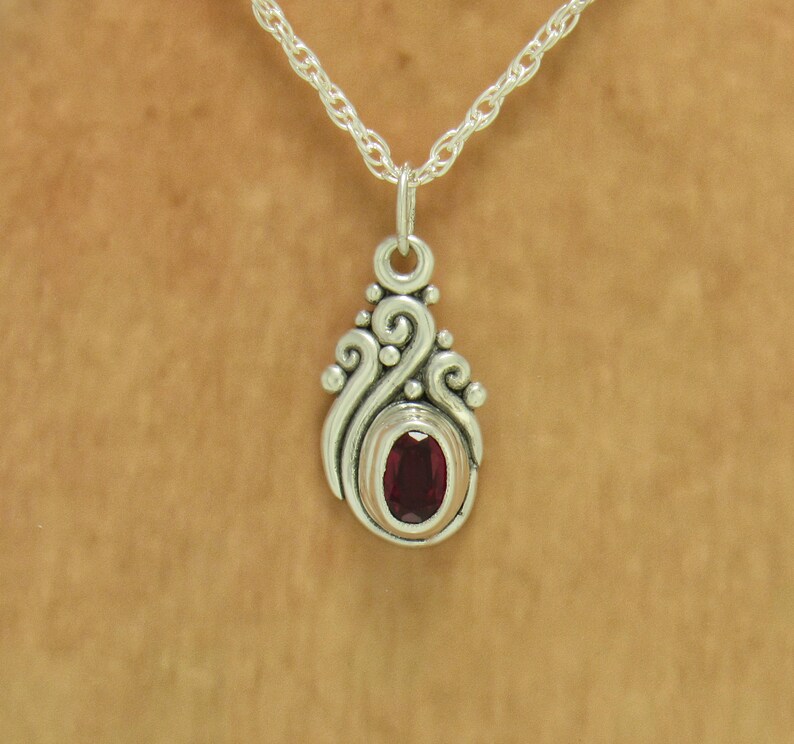 Sterling Silver 7x5mm Lab Created Ruby Pendant, has 18 Sterling Silver Chain, Handmade One of a Kind Artisan Jewelry with Free Shipping image 5