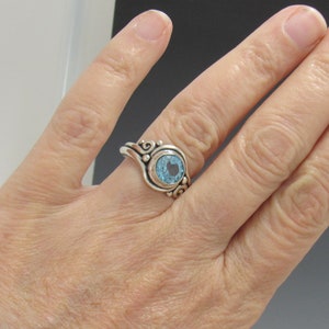 Sterling Silver 8 mm Blue Topaz Ring Size 8 1/4, Handmade One of a Kind Artisan Ring Made in the USA with Free Domestic Shipping image 6