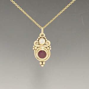 14k Yellow Gold Pendant with 8 mm 3.57ct. Ruby and 4 mm Moissanite Handmade One of a Kind Pendant Made in the USA with Free Shipping image 2