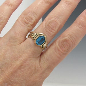 14ky Gold 10x8 mm London Blue Topaz with Moissanite Ring, Size 8 1/2, One of a kind Handmade Artisan ring made in the USA, Free Shipping. image 7