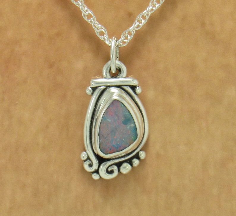 Sterling Silver Boulder Opal Pendant with 18 Sterling Silver Chain, Handmade One of a Kind Artisan Jewelry with Free Domestic Shipping image 6