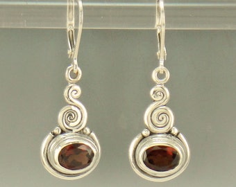 Sterling Silver 8x6 mm Garnet Earrings, Handmade One of a Kind Artisan Earrings Made in the USA with Free Domestic Shipping!  Ready to Ship!