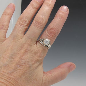 Sterling Silver Ring with 7 mm Moissanite , Handmade One of a Kind Artisan Jewelry Made in USA with Free Shipping image 9