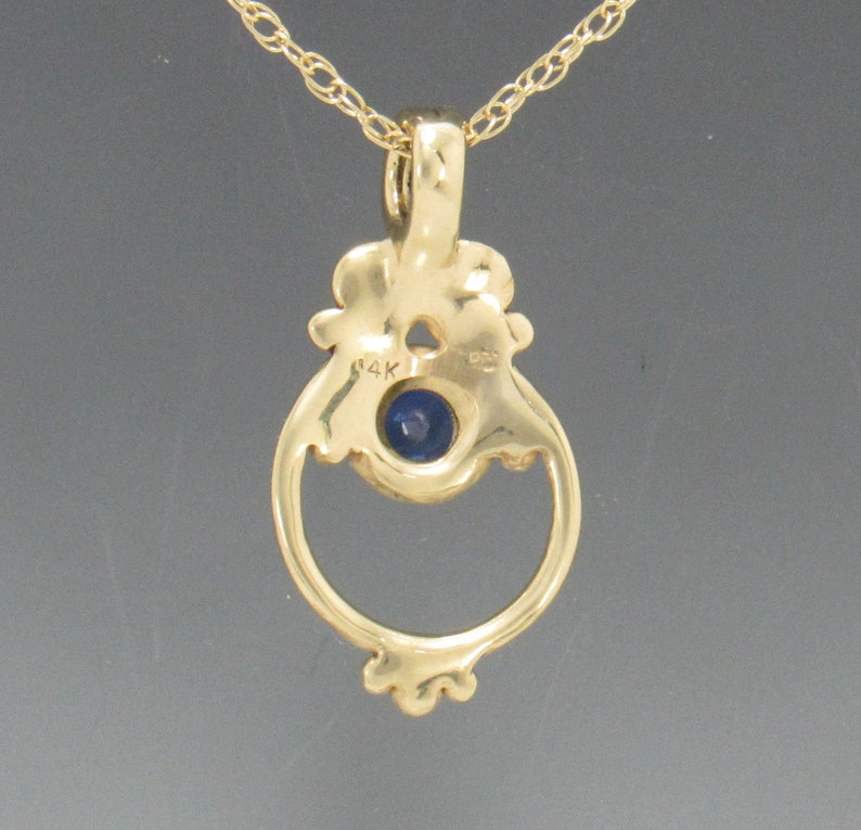 14k Yellow Gold Pendant with 5.5 mm Blue Sapphire, 18 Gold Chain Handmade One of a Kind Pendant Made in the USA with Free Shipping image 3