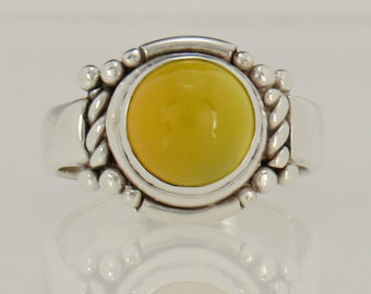 Sterling Silver Ring with 10 mm Sunfire Chalcedony- Handmade One of a Kind Artisan Ring Made in the USA with Free Shipping, Size 9 1/4