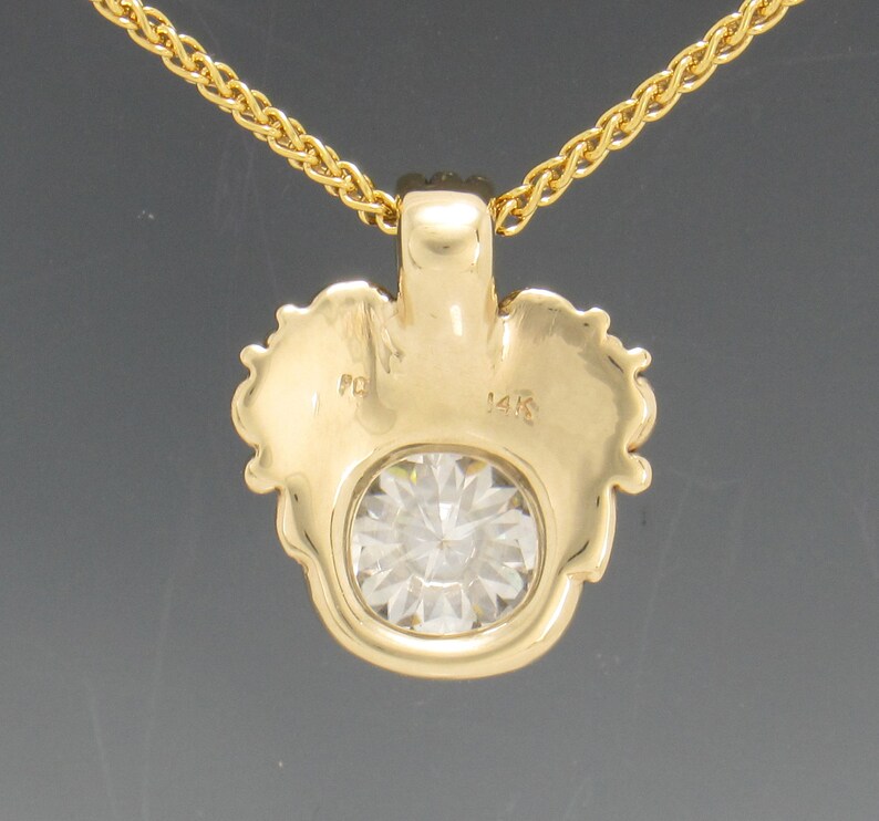 14k Yellow Gold Pendant with 10 mm Cushion Cut Moissanite, 4.20 ct. 18 Gold Chain One of a Kind Pendant Made in the USA, Free Shipping. image 3