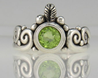 Sterling Silver 6 mm Peridot Ring- Handmade One of a Kind Artisan Ring Made in the USA with Free Domestic Shipping!  Size 8 1/4 US.