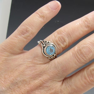 Sterling Silver 8 mm Blue Topaz Ring Size 8 1/4, Handmade One of a Kind Artisan Ring Made in the USA with Free Domestic Shipping image 5