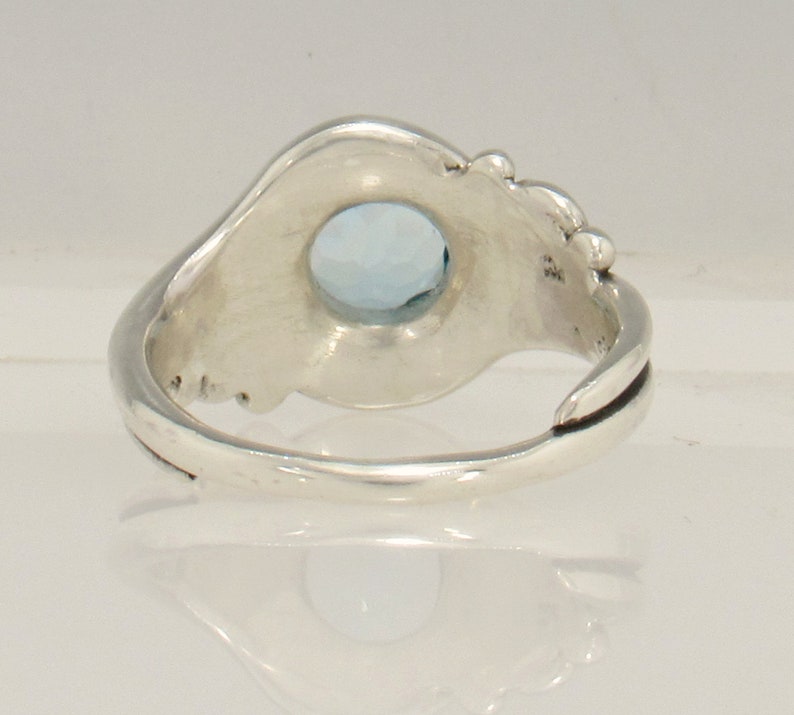 Sterling Silver 8 mm Blue Topaz Ring Size 8 1/4, Handmade One of a Kind Artisan Ring Made in the USA with Free Domestic Shipping image 4