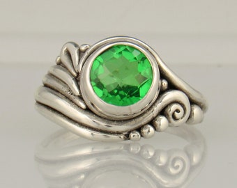 Sterling Silver 8 mm Green Quartz Doublet Ring- Size 8 1/4, Handmade One of a Kind Artisan Ring Made in the USA with Free Domestic Shipping!