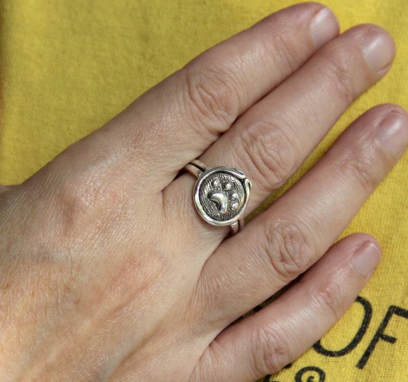 Size 9. Handmade One of a Kind Artisan Ring Made in the USA with Free Domestic Shipping Sterling Silver Paw Print Ring