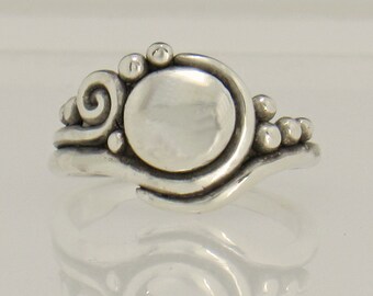 Sterling Silver Casual Swirl or Scroll Ring, Size 7 3/4, Handmade One of a Kind Artisan Ring Made in the USA with Free Domestic Shipping.