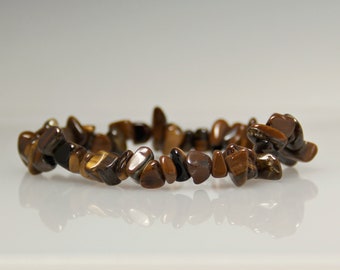 Tiger Eye Chip Stretch Bracelet- Handmade One of a Kind Artisan Bracelet Made in the USA