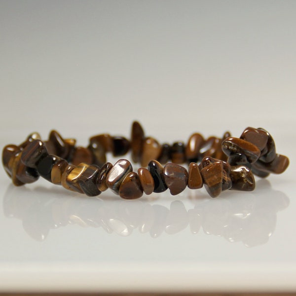 Tiger Eye Chip Stretch Bracelet- Handmade One of a Kind Artisan Bracelet Made in the USA