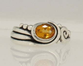 Sterling Silver Ring with 5x7 mm Golden Citrine Size 8+, Handmade One of a Kind Ring Made in the USA with Free Domestic Shipping.