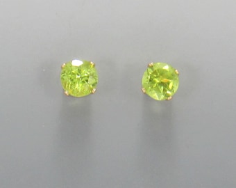 Yellow Gold Filled 6 mm Peridot 4prong Post Earrings with Push back Ear nuts.