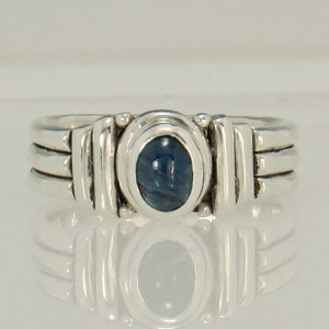 Sterling Silver 8 x 6 mm Blue Sapphire Cabochon Ring- Handmade One of a Kind Handmade Sapphire Unisex Ring Made in the USA, Size 11.5