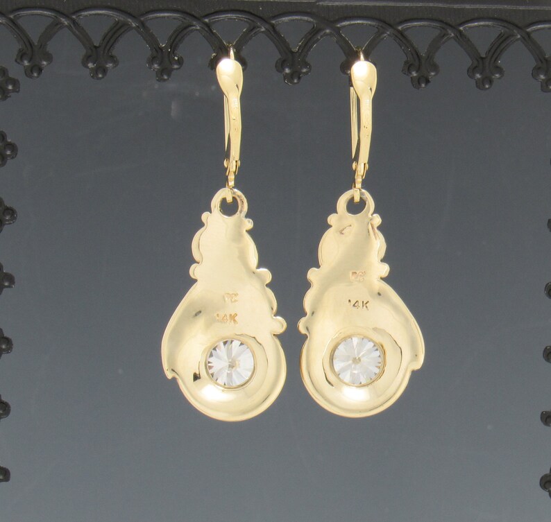 14ky Gold Earrings with 6.5 mm Moissanites and Lever Back Ear Wires, Handmade One of a Kind Earrings, Made in the USA with Free Shipping. image 4