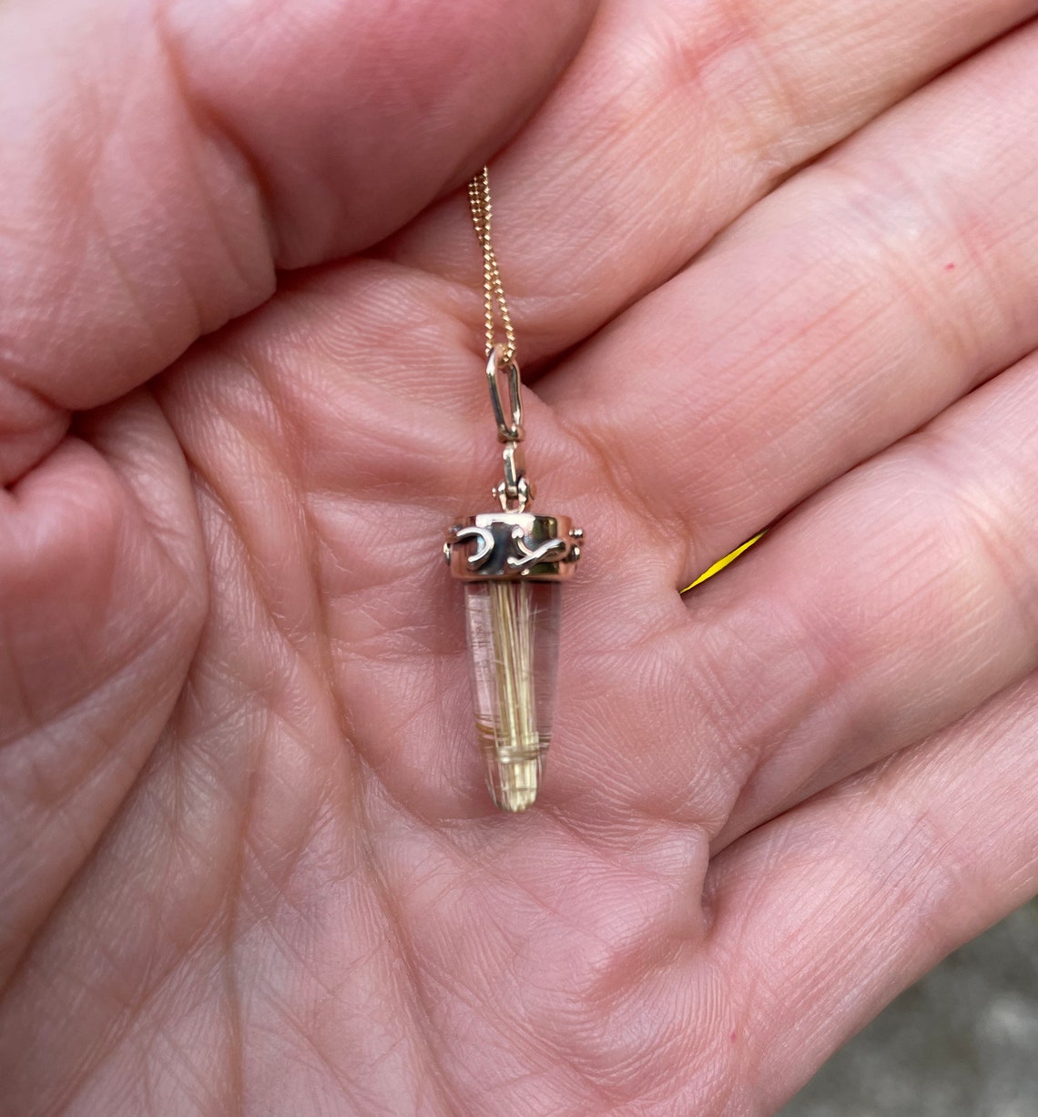 14ky Gold Rutilated Quartz Bullet Pendant Handmade One of a Etsy