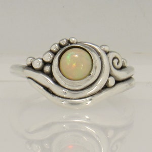 Sterling Silver 5.5 mm Ethiopian Opal Ring Size 8 1/4, Handmade One of a Kind Artisan Ring Made in the USA with Free Domestic Shipping image 1
