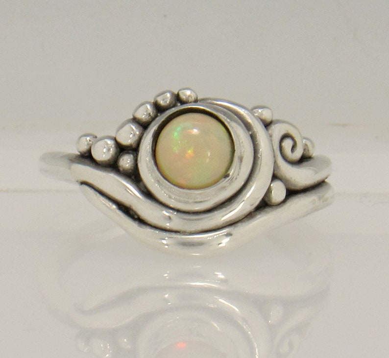 Sterling Silver 5.5 mm Ethiopian Opal Ring Size 8 1/4, Handmade One of a Kind Artisan Ring Made in the USA with Free Domestic Shipping image 1