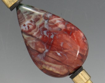 Loose Colorful Red Creek Jasper Cabochon for Jewelry Making or Wire Wrapping, 37x24 mm Oval, 33.23 ct.,  Ready to Ship with Free Shipping.