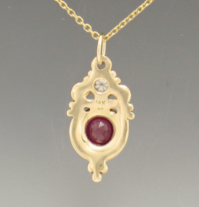 14k Yellow Gold Pendant with 8 mm 3.57ct. Ruby and 4 mm Moissanite Handmade One of a Kind Pendant Made in the USA with Free Shipping image 3