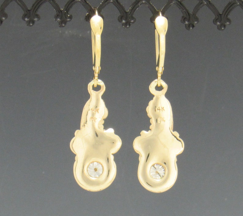 14ky Gold Earrings with 5 mm Moissanites and Lever Back Ear Wires, Handmade One of a Kind Earrings, Made in the USA with Free Shipping. image 4