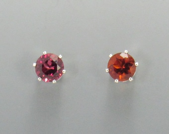 Sterling Silver 5 mm Garnet 6 prong Post Earrings with Push back Ear nuts.