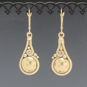 14ky Gold Unique Domed Earrings, Handmade One of a Kind Artisan Earrings Made in the USA with Free Domestic Shipping image 1