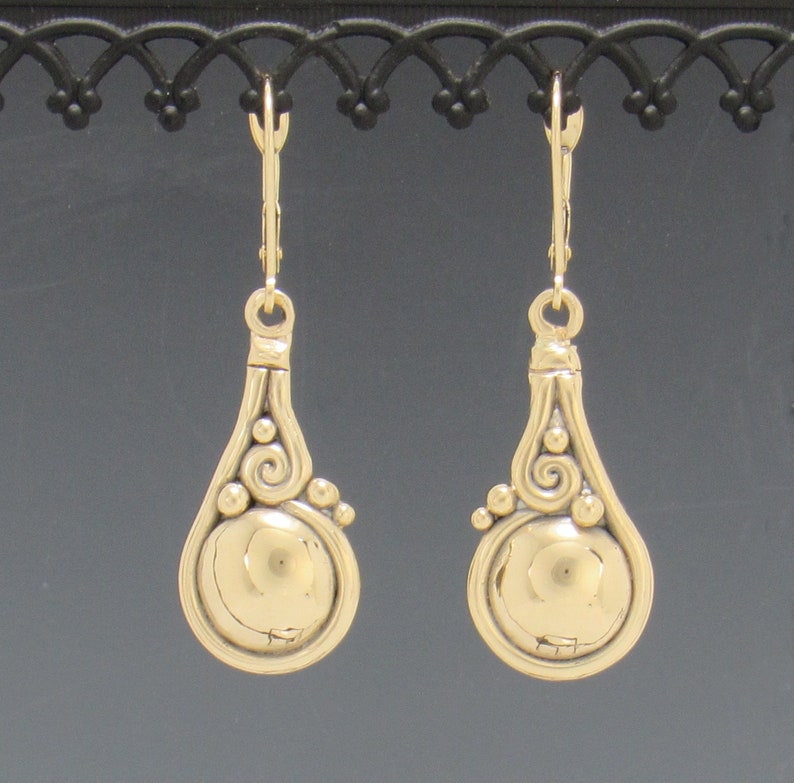 Boucles d'oreilles bombées uniques en or 14 carats, boucles d'oreilles artisanales uniques en leur genre fabriquées aux États-Unis avec livraison nationale gratuite image 1