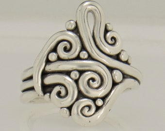 Sterling Silver Large Swirl Ring- Handmade One of a Kind Artisan Ring Made in the USA with Free Shipping, Size 8 1/2 , Silver Thumb ring.