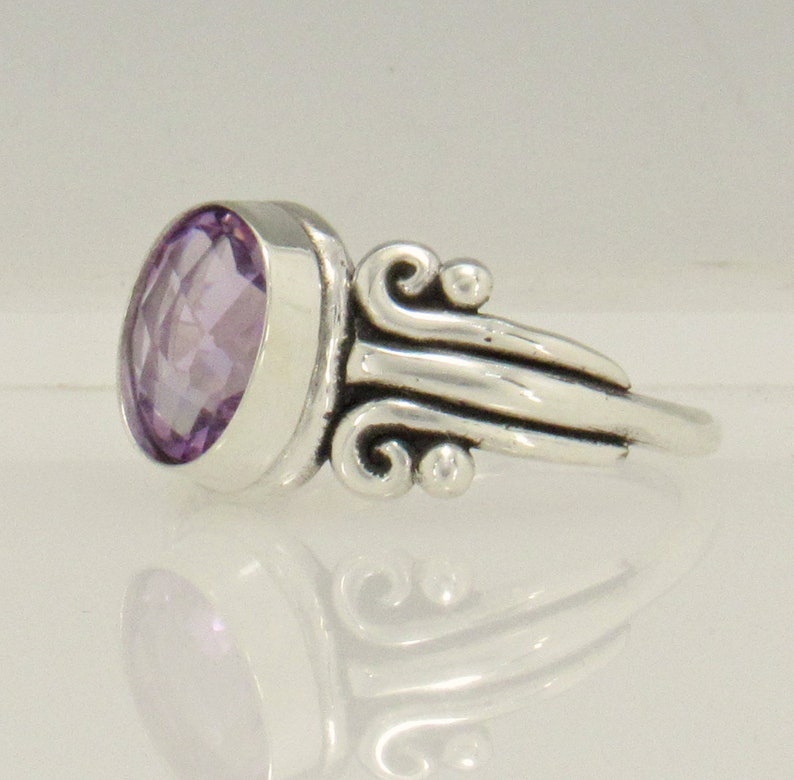 Sterling Silver 10x8 mm Amethyst Ring Size 8 3/4, Handmade One of a Kind Artisan Ring Made in USA with Free Domestic Shipping image 3