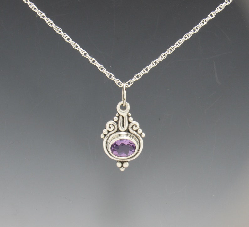 Sterling Silver 8x10mm Amethyst Pendant, Handmade One of a Kind Artisan Pendant made in the USA with Free Domestic Shipping image 2