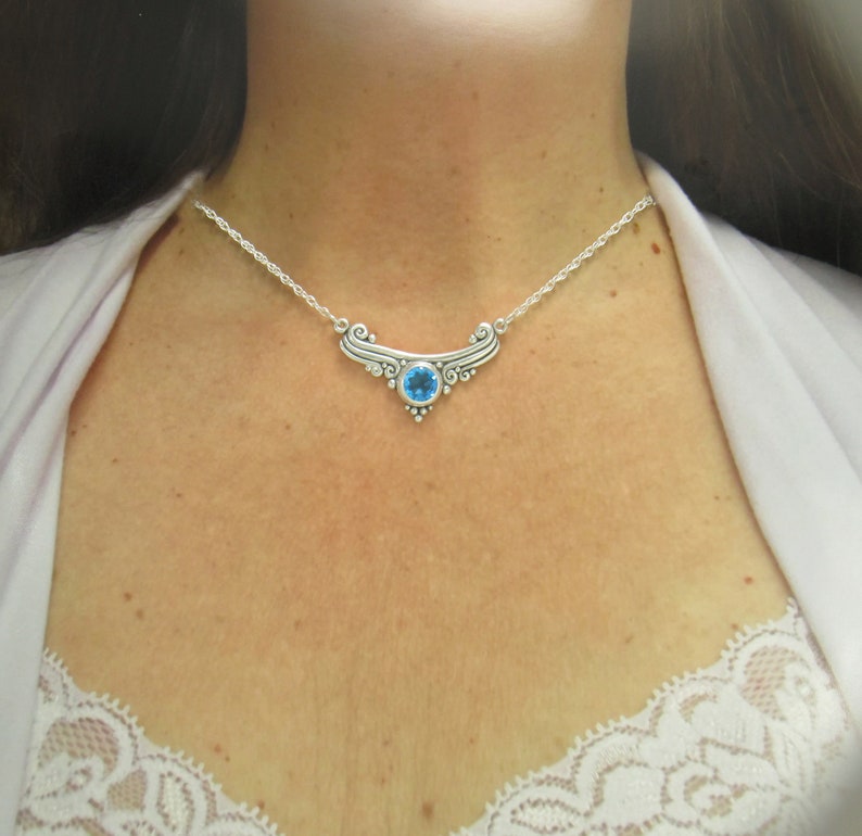 Sterling Silver 10mm Blue Topaz Necklace, Handmade One of a Kind Artisan Jewelry Made in the USA with Free Domestic Shipping image 5