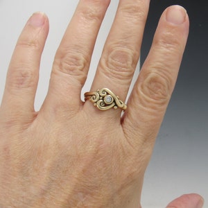 14ky Gold Heart Ring with 3.5mm Moissanite, Size 9, Handmade One of a Kind Ring Made in the USA with Free Shipping. Gold Promise Ring. image 8