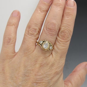 14ky Gold Ring with 8x6 mm Oval and 2 3.5mm Moissanites , 1.35ct. Handmade One of a Kind Artisan Ring Made in the USA with Free Shipping. image 8