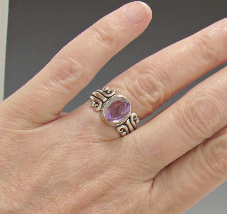 Sterling Silver 10x8 mm Amethyst Ring Size 8 3/4, Handmade One of a Kind Artisan Ring Made in USA with Free Domestic Shipping image 5