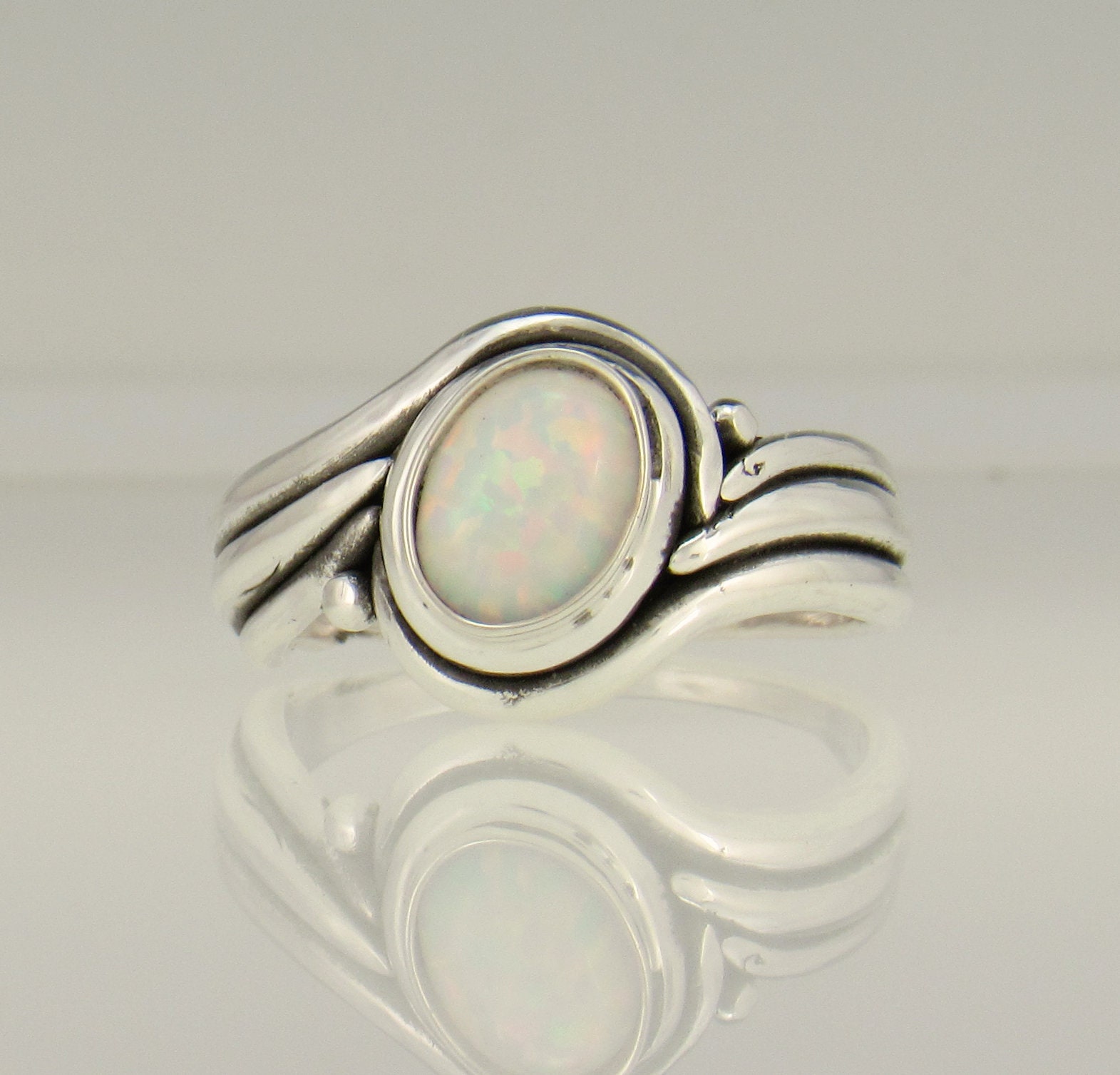 Sterling Silver Ring with 8x6 mm Oval Simulated Opal Size 7 | Etsy