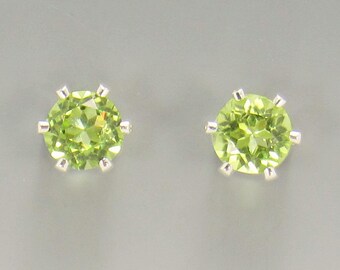 Sterling Silver 6 mm Peridot 6 prong Post Earrings with Push back Ear nuts.