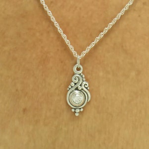 Sterling Silver 5 mm Moissanite Pendant, has 18 Sterling Silver Chain, Handmade One of a Kind Artisan Pendant with Free Domestic Shipping image 4