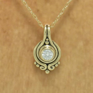 14k Yellow Gold Pendant with 5 mm 1/2 ct. Moissanite, 18 Gold Chain Handmade One of a Kind Pendant Made in the USA with Free Shipping image 7