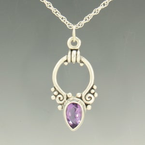 Sterling Silver 8x12mm Amethyst Pear Pendant, Handmade One of a Kind Artisan Pendant made in the USA with Free Domestic Shipping!