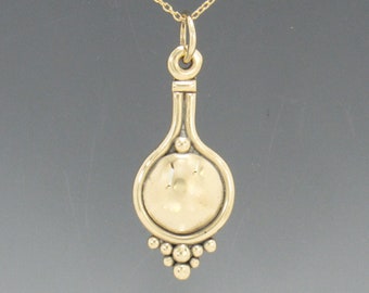 14k Yellow Gold Domed Pendant with 18" 14ky Chain, Handmade One of a Kind Artisan Pendant Made in the USA with Free Domestic Shipping!