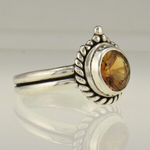 Sterling Silver 7 mm Golden Citrine Ring Size8 3/4, One of a Kind Handmade Artisan Ring Made in the USA with Free Domestic Shipping image 2