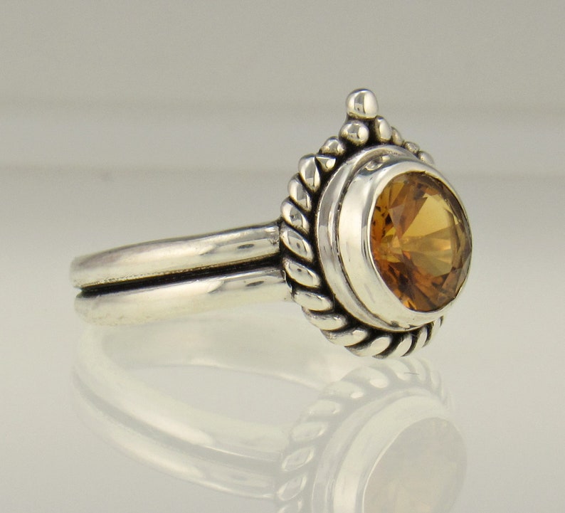 Sterling Silver 7 mm Golden Citrine Ring Size8 3/4, One of a Kind Handmade Artisan Ring Made in the USA with Free Domestic Shipping image 2