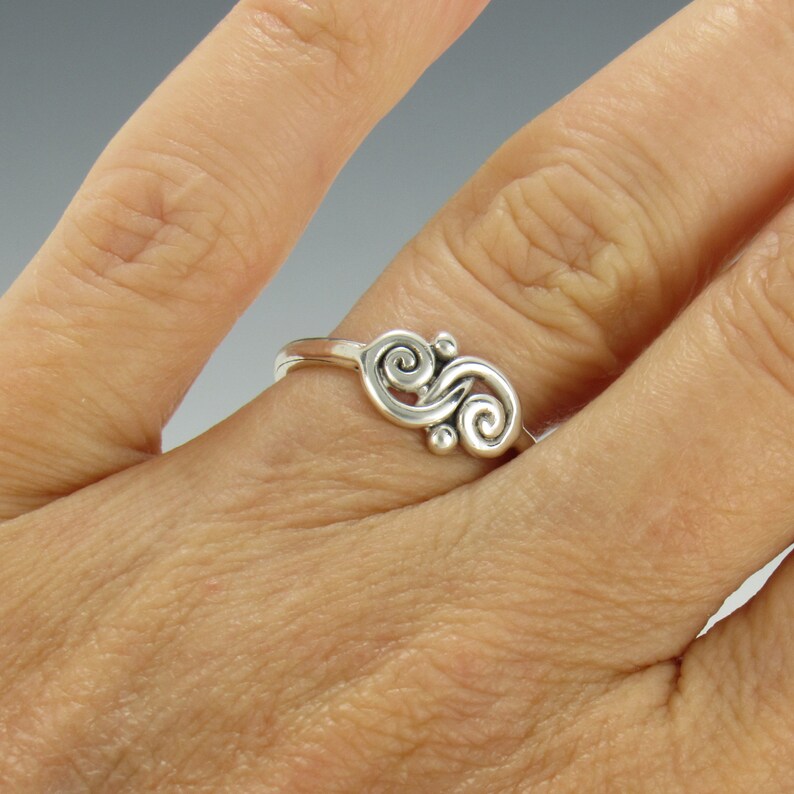 Sterling Silver Oval Initial 'S' Ring - Size 7, High Polish With Black Paint Detail - View #8