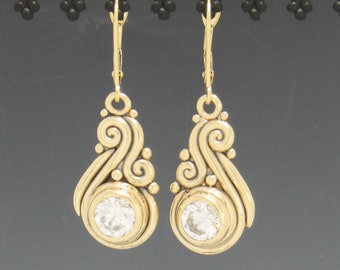 Boucles d'oreilles en or 14ky avec moissanites de 6,5 mm et fils d'oreille à levier arrière, boucles d'oreilles uniques en son genre faites à la main, fabriquées aux États-Unis avec livraison gratuite.