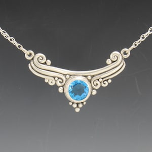 Sterling Silver 10mm Blue Topaz Necklace, Handmade One of a Kind Artisan Jewelry Made in the USA with Free Domestic Shipping image 1